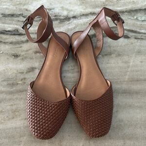 Madewell Brown Woven Leather Ankle Strap Flats, Women’s Size 8